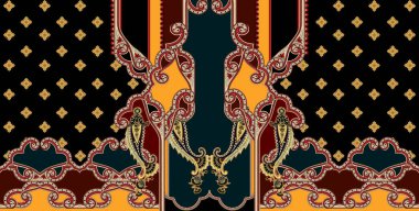 it's a unique digital Traditional Geometric Ethnic border, floral leaves baroque pattern and Mughal art elements, Abstract texture motif, and vintage Ornament artwork combination for textile printing.