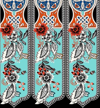 it's a unique digital Traditional Geometric Ethnic border, floral leaves baroque pattern and Mughal art elements, Abstract texture motif, and vintage Ornament artwork combination for textile printing. clipart