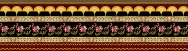 it's a unique digital Traditional Geometric Ethnic border, floral leaves baroque pattern and Mughal art elements, Abstract texture motif, and vintage Ornament artwork combination for textile printing.