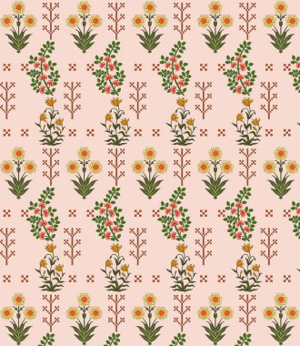 it's a unique digital Traditional Geometric Ethnic border, floral leaves baroque pattern and Mughal art elements, Abstract texture motif, and vintage Ornament artwork combination for textile printing.