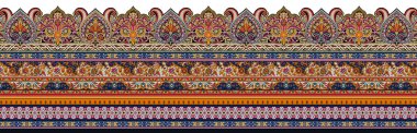 it's a unique digital Traditional Geometric Ethnic border, floral leaves baroque pattern and Mughal art elements, Abstract texture motif, and vintage Ornament artwork combination for textile printing.
