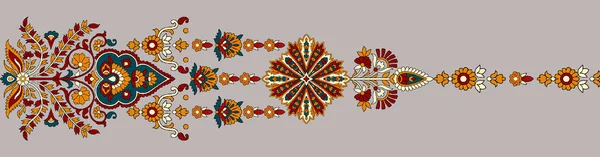 Eşsiz Dijital Geleneksel Geometrik Sınır Çiçek Yaprakları Barok Desen Babür — Stok fotoğraf