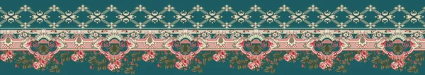 Unique Digital Traditional Geometric Ethnic Border Floral Leaves Baroque Pattern —  Fotos de Stock