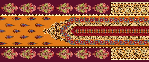 Unique Digital Traditional Geometric Ethnic Border Floral Leaves Baroque Pattern — Stockfoto