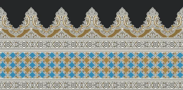 Unique Digital Traditional Geometric Ethnic Border Floral Leaves Baroque Pattern — Foto de Stock