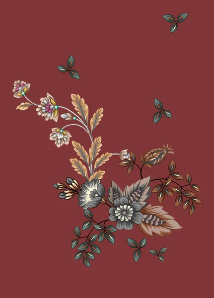 Unique Digital Traditional Geometric Ethnic Border Floral Leaves Baroque Pattern — ストック写真