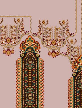 it's a unique digital Traditional Geometric Ethnic border, floral leaves baroque pattern and Mughal art elements, Abstract texture motif, and vintage Ornament artwork combination for textile printing.
