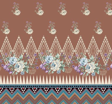 it's a unique digital Traditional Geometric Ethnic border, floral leaves baroque pattern and Mughal art elements, Abstract texture motif, and vintage Ornament artwork combination for textile printing.