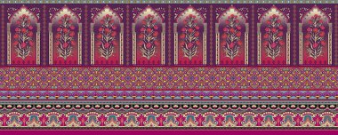 Eşsiz dijital Geleneksel Geometrik sınır, çiçek yaprakları barok desen ve Babür sanat unsurları, soyut doku motifi, ve tekstil baskı için klasik süsleme kombinasyonu..