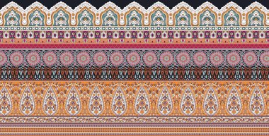 it's a unique digital Traditional Geometric Ethnic border, floral leaves baroque pattern and Mughal art elements, Abstract texture motif, and vintage Ornament artwork combination for textile printing.