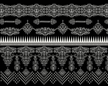 it's a unique digital Traditional Geometric Ethnic border, floral leaves baroque pattern and Mughal art elements, Abstract texture motif, and vintage Ornament artwork combination for textile printing.