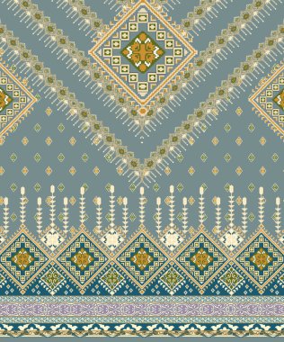 it's a unique digital Traditional Geometric Ethnic border, floral leaves baroque pattern and Mughal art elements, Abstract texture motif, and vintage Ornament artwork combination for textile printing.