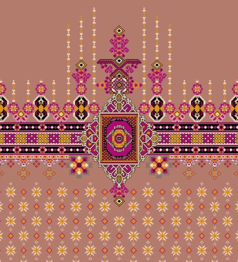 it's a unique digital Traditional Geometric Ethnic border, floral leaves baroque pattern and Mughal art elements, Abstract texture motif, and vintage Ornament artwork combination for textile printing.