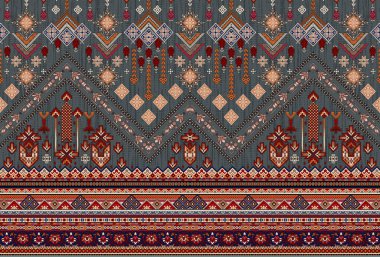 it's a unique digital Traditional Geometric Ethnic border, floral leaves baroque pattern and Mughal art elements, Abstract texture motif, and vintage Ornament artwork combination for textile printing.