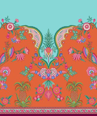 it's a unique digital Traditional Geometric Ethnic border, floral leaves baroque pattern and Mughal art elements, Abstract texture motif, and vintage Ornament artwork combination for textile printing. clipart