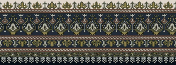Bordo Etnico Geometrico Tradizionale Digitale Unico Motivo Barocco Foglie Floreali — Foto Stock