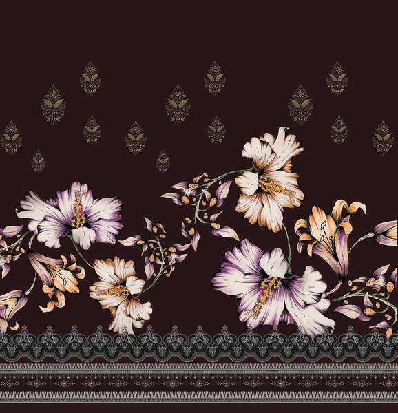 Unikátní Digitální Tradiční Geometrický Rámeček Květinové Listy Barokní Vzor Mughal — Stock fotografie