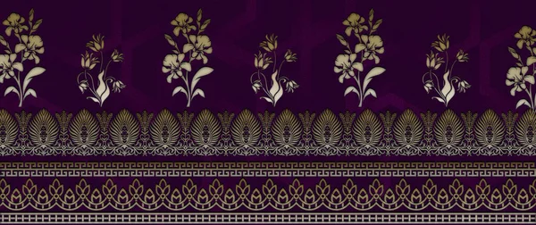 Unique Digital Traditional Geometric Ethnic Border Floral Leaves Baroque Pattern — Zdjęcie stockowe