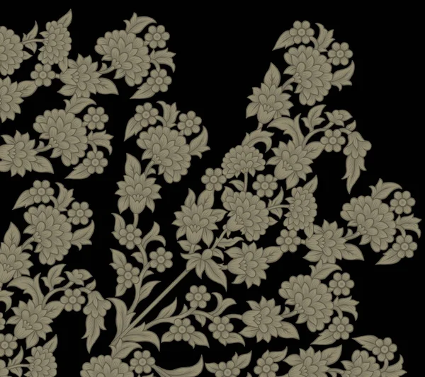 Bordo Etnico Geometrico Tradizionale Digitale Unico Motivo Barocco Foglie Floreali — Foto Stock