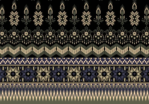 Unikalna Cyfrowa Tradycyjna Geometryczna Granica Etniczna Kwiatowe Liście Barokowy Wzór — Zdjęcie stockowe