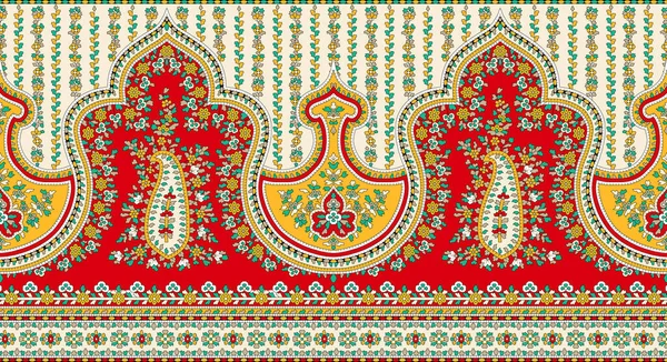 it's a unique digital Traditional Geometric Ethnic border, floral leaves baroque pattern and Mughal art elements, Abstract texture motif, and vintage Ornament artwork combination for textile printing.