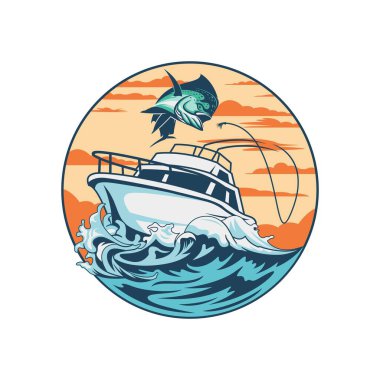 mahimahi dorado boat fishing illustration logo vector image t shirt clipart