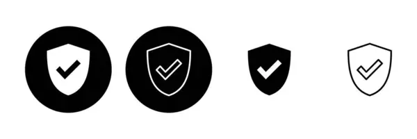 Conjunto Ícone Marca Verificação Escudo Assinatura Aprovação Proteção Vetor Ícone — Vetor de Stock