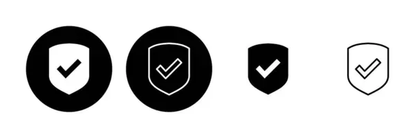 Shield Check Mark Icon Set Protection Approve Sign Safe Icon — Stock Vector