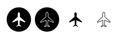 Uçak simgesi ayarlandı. Uçak ikonu vektörü. Uçuş taşıma sembolü. Seyahat illüstrasyonu. Tatil sembolü