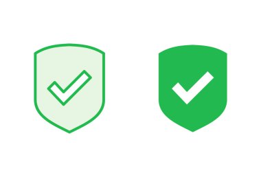 Kalkan kontrol işareti simgesi ayarlandı. Koruma onayı işareti. Güvenli simge vektörü