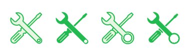 Onarım araçları simgesi ayarlandı. araç simgesi vektörü. Simge vektörü ayarlanıyor. İngiliz anahtarı ve tornavida. destek, Servis