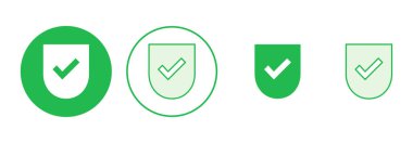 Kalkan kontrol işareti simgesi ayarlandı. Koruma onayı işareti. Güvenli simge vektörü