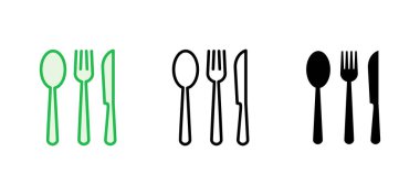 kaşık ve çatal ikonu seti. kaşık, çatal ve bıçak ikonu vektörü. restoran simgesi