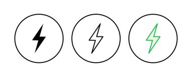 Şimşek simgesi ayarlandı. Elektrik ikon vektörü. Güç simgesi. enerji işareti