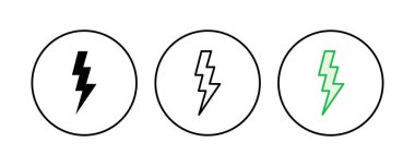 Şimşek simgesi ayarlandı. Elektrik ikon vektörü. Güç simgesi. enerji işareti