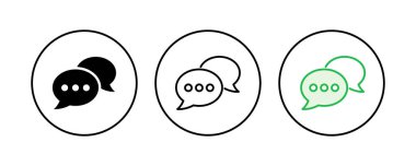 Sohbet simgesi ayarlandı. Konuşma balonu ikonu. Yorum simgesi vektörü. Mesaj var. Bizimle irtibata geç