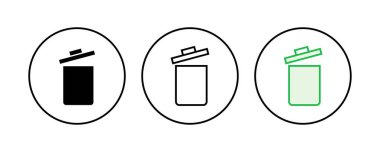 Çöp simgesi seti. Çöp kutusu simgesi. Simge vektörünü sil. çöp