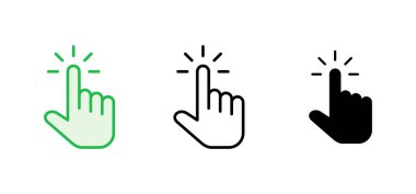 El imleç simgesi seti. Simge vektörüne tıklayın. El şıklaması. işaretleyici