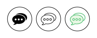 Sohbet simgesi ayarlandı. Konuşma balonu ikonu. Yorum simgesi vektörü. Mesaj var. Bizimle irtibata geç