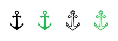 Çapa simgesi ayarlandı. Çapa sembolü logosu. Çapa deniz simgesi.