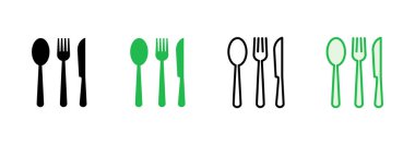kaşık ve çatal ikonu seti. kaşık, çatal ve bıçak ikonu vektörü. restoran simgesi