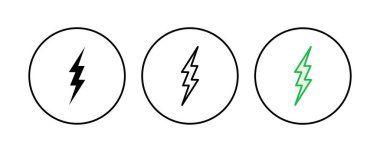 Şimşek simgesi ayarlandı. Elektrik ikon vektörü. Güç simgesi. enerji işareti