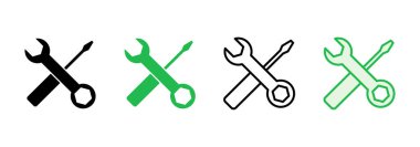 Onarım araçları simgesi ayarlandı. araç simgesi vektörü. Simge vektörü ayarlanıyor. İngiliz anahtarı ve tornavida. destek, Servis