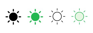 Güneş ikonu ayarlandı. Parlaklık Simgesi vektörü