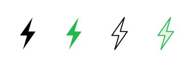 Şimşek simgesi ayarlandı. Elektrik ikon vektörü. Güç simgesi. enerji işareti