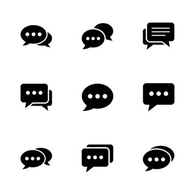 Sohbet simgesi ayarlandı. Konuşma balonu ikonu. Yorum simgesi vektörü. Mesaj var. Bizimle irtibata geç