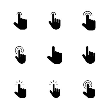 El imleç simgesi seti. Simge vektörüne tıklayın. El şıklaması. işaretleyici