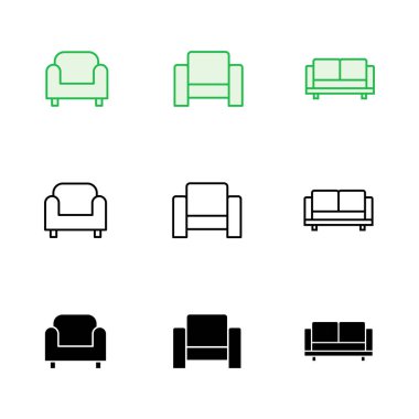 Koltuk simgesi ayarlandı. kanepe ikonu çizimi