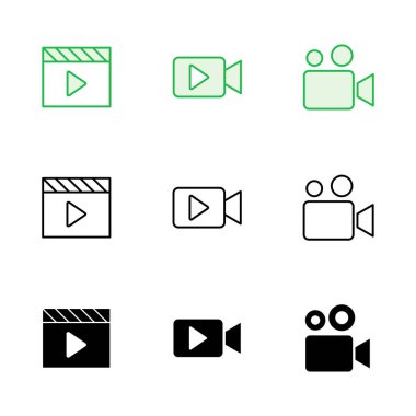 Video simgesi seti. Video kamera ikon vektörü. Film tabelası. Sinema