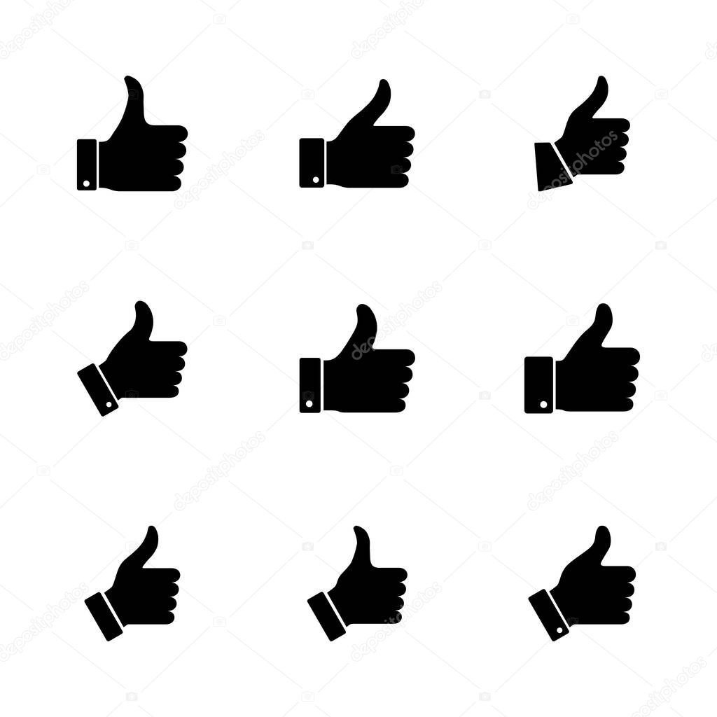 Thumbs up icon set. Hand like. Like icon vector.